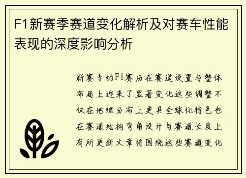 F1新赛季赛道变化解析及对赛车性能表现的深度影响分析